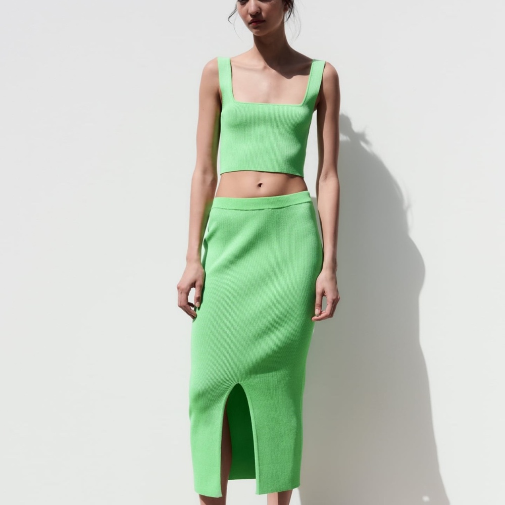 Zara green Matching Set with skirt and crop top